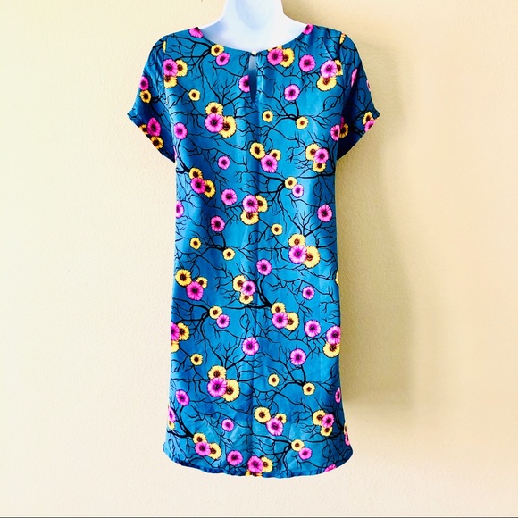 MANGO⚡️Teal Floral Flowy Shift Dress_S (Size 6) - Picture 2 of 6